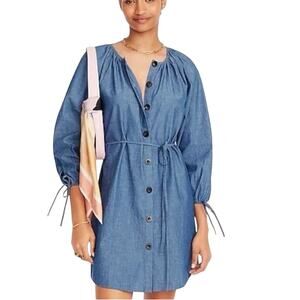 J.Crew Tie-sleeve button-front dress in chambray. Size XSP 100% Cotton